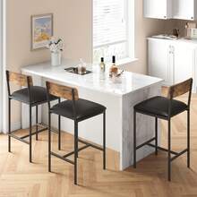 Techigher Dining Table Set For 2, Kitchen Table And Chairs, 3 Piece Counter Height Bar Kitchen Table Set With 2 Upholstered Chairs & 3 Storage Shelves For Small Space, Apartment - 2-piece Bar Stool, Retro Color - View 5