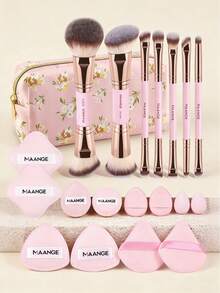 MAANGE 2-In-1 Makeup Brush & Sponge Set With Cosmetic Bag