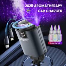 W&O Car Acessesories With 3-In-1 Multifunctional Car Charger: Perfume Diffuser, Purple Starry Sky Light & Dual 80cm Retractable Cable Charger – Durable Design, Perfect Christmas/Birthday Gift For Car Lovers. - ánh sáng xanh - Xem 7