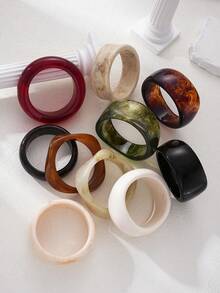3 peças/1 peça Pulseiras Vintage Elegantes Banhadas a Ouro com Falso Mármore Empilhadas, Conjunto de Pulseiras de Resina Minimalista Personalizado de Alta Qualidade Tie Dye Dopamina Y2K Larga, Adequado para Mulheres, Homens, Casais, Férias, Festa, Encontros, Uso Diário, Presente de Aniversário - Multicolorido - Visão 5