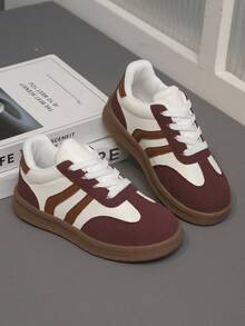 1 đôi giày thể thao trẻ em màu đỏ tía, giày sneaker thường ngày. - Màu Đỏ Sâu - Xem 5