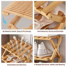 坚固耐用的竹制折叠鞋架 | 节省空间的多层鞋架，适用于小空间、玄关、走廊、卧室、浴室、办公室和客厅，易于组装 - 棕色 - 查看 5