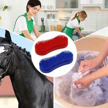 1 Horse Grooming Brush - Durable Plastic Material, Available In Blue/Red, Soft Rubber Bristles, Gentle Care And Effective Cleaning & Massage, Multipurpose Equestrian Product, Horse Grooming Item, Equestrian Equipment, Ergonomic Handle.
