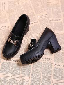 Giày lười đế dày khóa kim loại màu đen kiểu retro mùa xuân sớm 2026, giày đế xuồng chống thấm nước phong cách vintage gợi cảm dành cho nữ. - màu đen - Xem 1