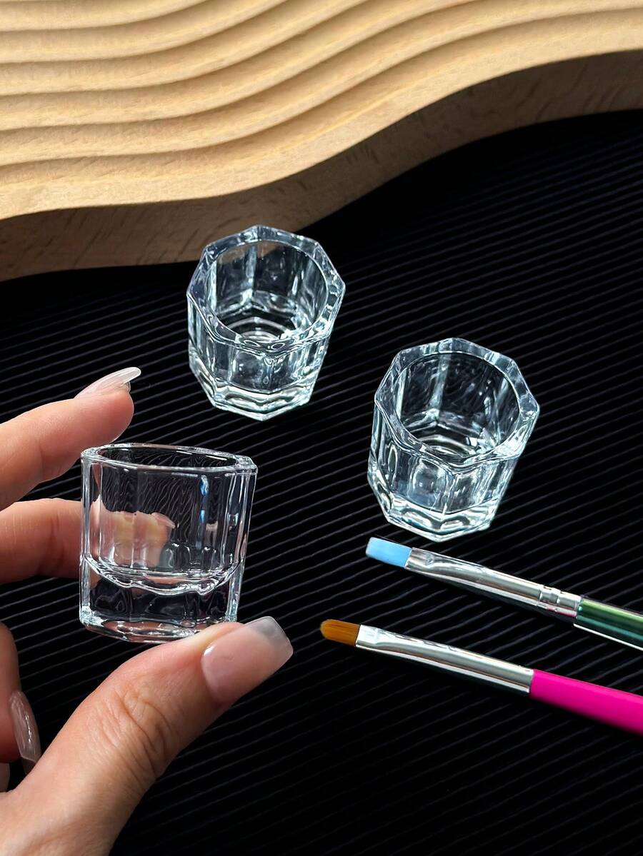 5 chiếc cốc thủy tinh hình bát giác đáy dày, cốc trong suốt để vệ sinh cọ vẽ móng, dụng cụ làm móng dùng để đựng dung dịch pha lê và nước rửa cọ. - Trong sáng - Xem 1