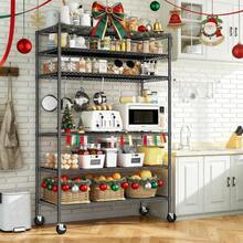 82" H X45 W X18 D Wire Shelving Unit, 6 Tier Adjustable Storage Shelves With Wheels 1200LBS Metal Shelving For Restaurant Garage Pantry Kitchen Closet Commercial,Black - 1 - 查看 7