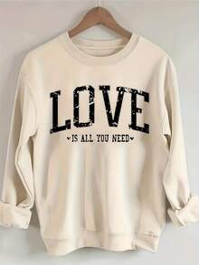 2026 Valentine Outfits For Women Fashion "Love Is Everything" Letter Sweatshirt - Soft And Breathable, Crew Neck For Daily Wear Loose And Comfortable Valentine's Day - 紅色 - 查看 4