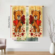 2片装可爱玫瑰熊印花窗帘，保护隐私，涤纶材质，情人节窗帘装饰，儿童房装饰，杆袋式窗帘 - 彩色 - 查看 15