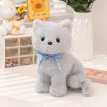 30厘米/11.81英寸可爱逼真猫咪毛绒玩具，栩栩如生的填充动物，柔软可爱的抱枕，灰黑色小猫抱枕，儿童生日礼物，宠物玩具，男孩女孩家居装饰，房间装饰，圣诞节和感恩节礼物 - 彩色 - 查看 17