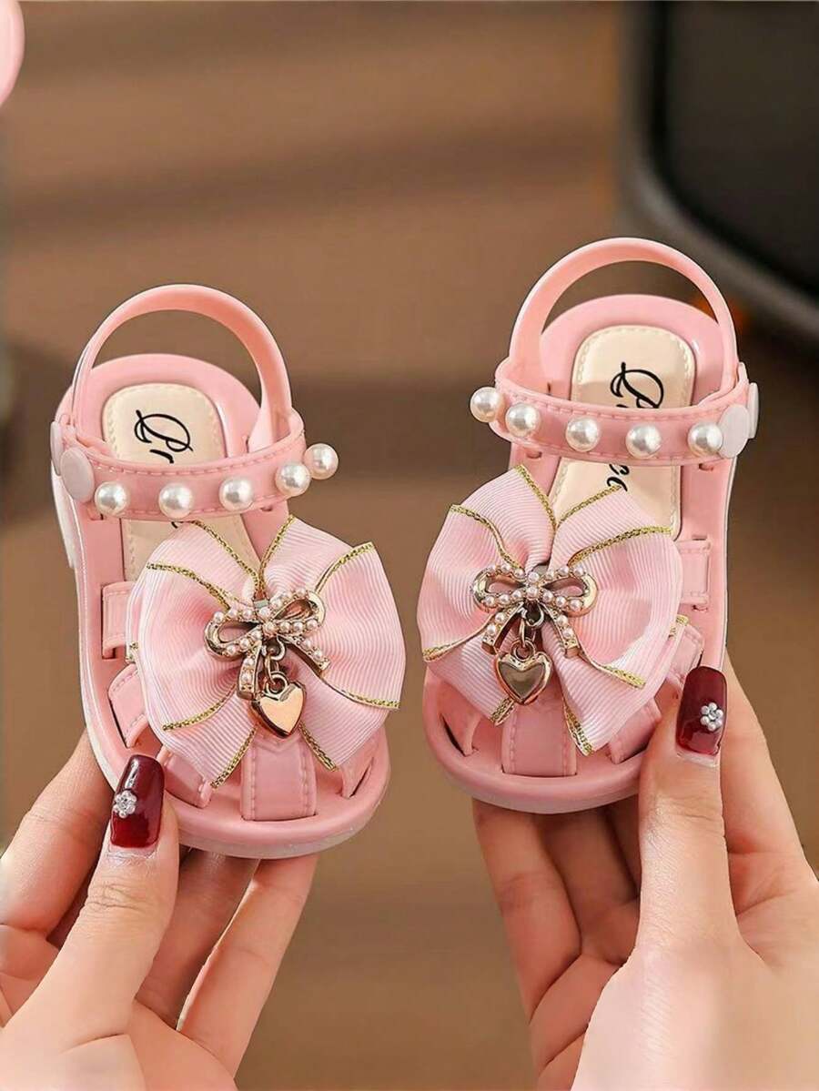 Girls' Pearl Heart Sandals, Korean Style, Versatile And Fashionable Soft-Soled Sandals - Pink - View 1