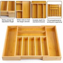 Expandable Drawer Organizer Bamboo Tray, Adjustable Cutlery & Utensil Holder For Kitchen, Office, Jewelry & Junk Drawers - gừng - Xem 3