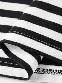 Womens Fall Striped Pants Set Loose Fit Stylish Crew Neck Long Sleeve Tops And Wide Leg Drawstring Pants 2 Pcs Set - Black - View 5