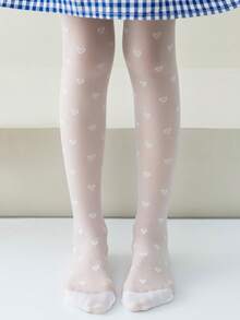 1條女童愛心圖案連褲襪,薄透絲襪,適合日常穿著 - 白色 - 查看 7