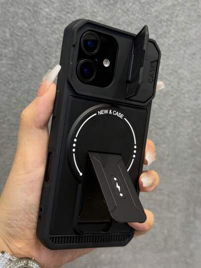 1个磁吸式隐形摄像头保护支架手机壳，兼容 17 Pro Max Air 16 15 14 13 Pro Max Plus，支持无线充电，硬质PC后盖