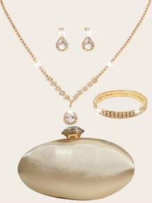 LETODE Rhinestone Jewelry Set Bling Necklace Earrings Bracelets Set For Women Evening Clutch Bag Bridal Wedding Gold Satin Fashion Metal Decoration Purses For Women Prom With Detachable Metal Chain For Wedding And Party Shoulder Bag For Women Clutch Purses For Ladies Bag Women's Handheld Evening Bag Versatile Handheld Bag Cocktail Party Wedding New Wallet Banquet Bag - Gold - View 4
