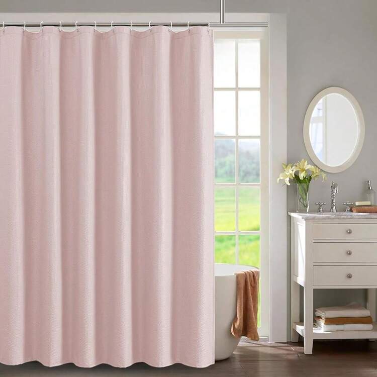 Cortina de ducha para baño, elegantes cortinas de ducha de tela texturizada en relieve 3D, repelente al agua, lavable a máquina, estilo hotel - Rosa - Añade 13