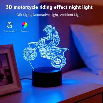 1 pieza Lámpara decorativa de motocicleta con interruptor táctil de colores y alimentación USB, adecuada para entusiastas de las motocicletas, luz nocturna creativa, luz nocturna decorativa, regalo de cumpleaños y festividades para familiares y amigos, luz nocturna iluminadora, luz nocturna acogedora, luz nocturna decorativa, luz nocturna festiva, luz nocturna de mesita de noche, regalo de luz nocturna