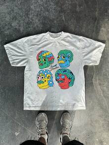 男士新款时尚嘻哈印花T恤 - 白色 - 查看 1