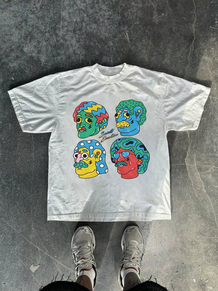 男士新款时尚嘻哈印花T恤 - 白色 - 查看 1