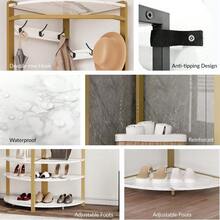 Corner Coat Rack, Corner Hall Tree With Shoe Bench Shelf & 6 Double Hooks For Entryway, Hallway, Bathroom, Closet - 白色 - 查看 6