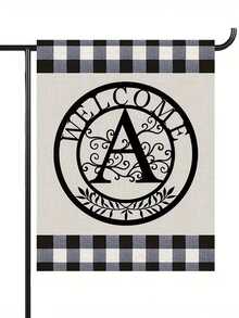 1pc Letter Combination Decorative Welcome Garden Flag, 12*18 Inches Double-Sided Printing, Plaid Pattern Black Garden Flag With Letter Decor, Suitable For Outdoor Yard Decoration, Flagpole Not Included - Black and White - View 16