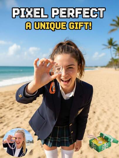 My World Pixel Style, Pixel Filter, Mosaic-Style Keychain, Creative Pendant, Perfect Birthday Surprise