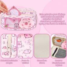 Estuche para Lpices de Capacidad con 9 Compartimentos, Estuche Papelera con Kawaii Patrn Animado, Bolsa de Lapicera Bolgrafos Cremallera de Gran Apertura para la Escuela, Oficina - Rosa claro - Ver 3