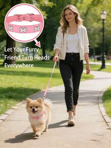 Valentine's Day Pink Large Dog Collar With Detachable Bell - Adjustable, Soft & Comfortable, Fits Neck Circumference 14-18 Inches - Multicolor - View 6