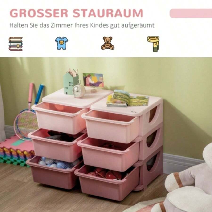 Plastic Storage Box, Toy Storage, 6 Drawers, Toy Organizer, Children's Room Dresser, Pink - 粉色 - 查看 1