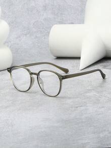 1 Pair Women's TR90 Oval Rivet Fashion Lightweight High-Quality Non-Prescription Glasses - Olive Green - View 3
