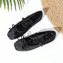 2025 New Autumn Satin Mary Jane Flat Shoes For Women With Bow Tie, Black - Black - View 12