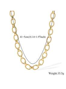 RAYQUEEN 1 Set Nuevo Conjunto de Collar y Pulsera de Acero Inoxidable con Diseño Geométrico de Elipse, Estilo Moda Hip-Hop, Adecuado para Regalo y Uso Diario - Amarillo Oro - Ver 7