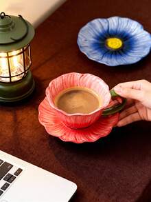 1 Set French Ceramic Cup, Baking Tray, High-Quality Water Cup, Tulip Tray Design, Coffee Cup & Saucer Set, Tea Cup & Plate - Flower Cup 4 Colors - View 7