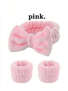 3件套/2件套头带套装（蝴蝶结头带、头带+腕带、毛巾腕带）可重复使用的SPA头带和腕带，纯色蓬松头带，毛绒头带，瑜伽头带，细纤维头带，女士腕带，可调节弹力化妆头带，适用于浴室、清洁、旅行必备及礼品