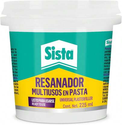 Sista Resanador Multiusos, pasta suave para resanar, sellador de grietas, hoyos, techos y plafones, no se agrieta ni pierde volumen, resanador de paredes blanco, 1X225ml