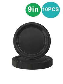 10件套黑色派对用品，包括黑色纸盘、纸杯、餐巾纸，适用于黑色生日派对装饰、万圣节黑色餐具套装、婚礼生日派对一次性餐具、日常用餐野餐露营餐盘。 - 彩色 - 查看 7