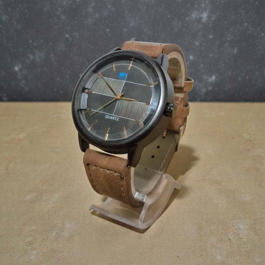 Men's Watch, Leather Strap - Mocha Brown - View 1