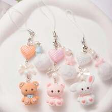 一套可爱兔子钥匙扣，心形CCD相机挂绳，毛球钥匙圈，防丢吊坠 - 彩色 - 查看 7