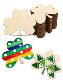 24pcs Wooden Clover Decorations, Unfinished St. Patrick's Day Decorations, Blank Unfinished Wooden Disc Decorations, Suitable For Hanging Spring Decorations On Family Farmhouse Crafts, Party Decorations