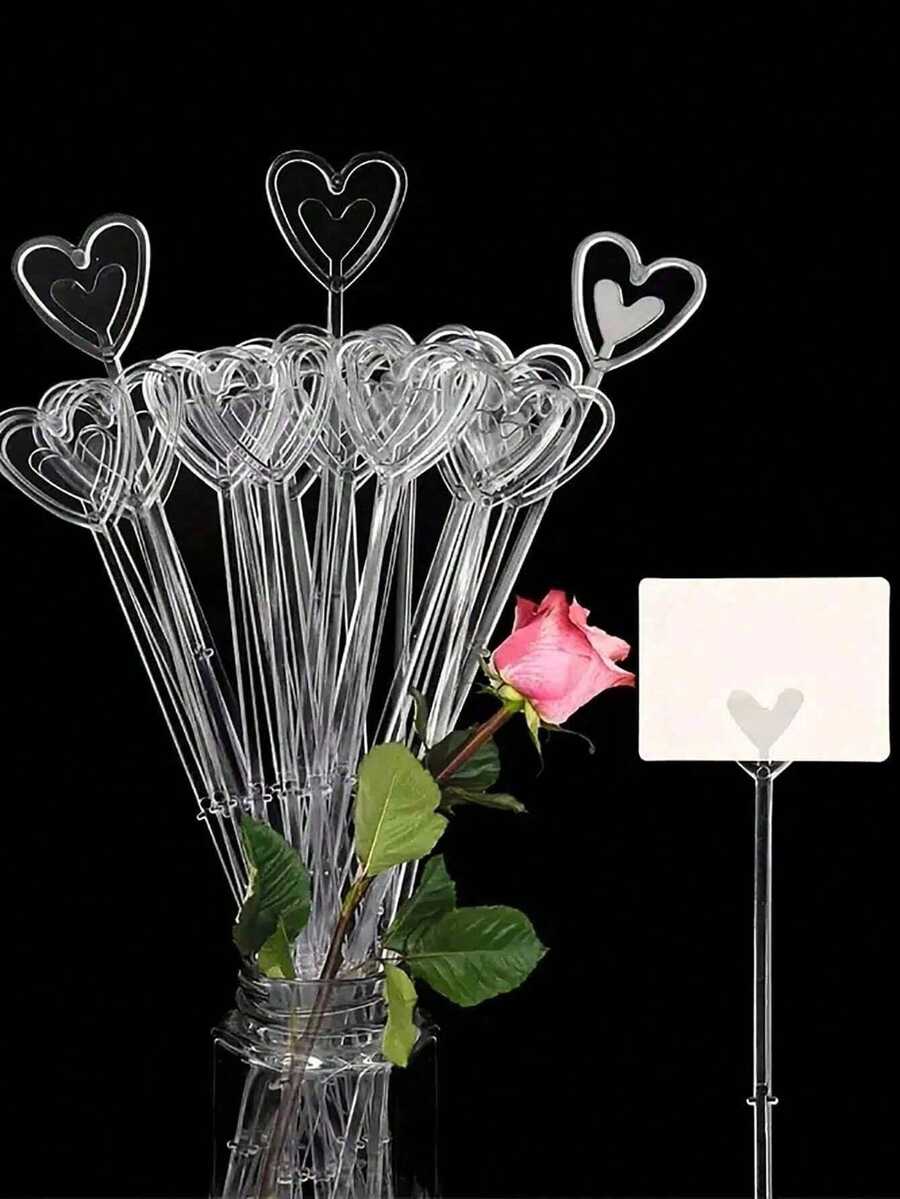 30/50pcs Transparent PVC Heart-Shaped Plastic Flower Picks, Suitable For Bouquet Making, Wedding, Valentine's Day, Birthday Party Decoration. They Can Be Used As Bouquet Decorations Or As Card Holders, Making Them An Ideal Choice For Parties, Weddings, Valentine's Day, Cake Decorations And Flower Arrangements. Also Suitable For Back-To-School And Valentine's Day.