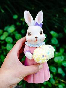 1pc Creative Cute Rabbit Miniature Statue Decor, Easter Sunday Ornament, Handmade Craft, Garden Decoration, Spring Animal Figurine - Multicolor - View 10