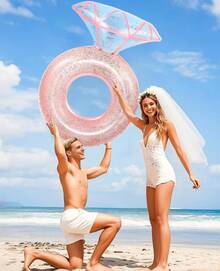 HeySplash Pool Floats, Inflatable Ring Pool Float, Large Engagement Ring Floatie Bachelorette Party, Swim Tube River Lake Wedding Bride Stagette Decor Fun Toy Raft Adults, Gold - 浮鑽戒指 - 玫瑰金 - 查看 6