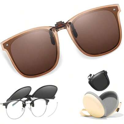 Gafas con Clip, Lentes de Sol Plegables UV Protection con Caja, para Anteojos Graduados, Sin Marco Unisex para Conducir y Deportes al Aire Libre