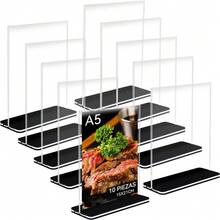 Soporte de Acrílico para Letreros/Menús Forma de L -10 Unidades Transparente Doble Cara - Incluye Base Estable, Porta Menú de Mesa Antideslizante para Restaurantes, Oficinas, Hoteles (A6, 10*15CM) - A5 - Ver 8