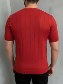 GRDR Men's Summer Round Neck Solid Color Short Sleeve Knit Sweater, Suitable For Summer Outings, Essential For Fashionable Styling - Red - View 3