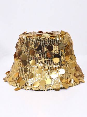 1顶亮片拼接涤纶渔夫帽，时尚百搭，适合派对、舞台表演、春夏秋季度假装扮。