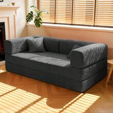 No Assembly Convertible Folding Sofa Bed With Metal Frame, 78.7" Cloud Modular Boneless Couch & Living Room Furniture, Memory Foam & Corduroy Fabric For Small Apartments - Dark Grey Sofa (Lite) - View 11