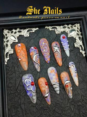 Cute Baroque Y2K French Tip Shinning Cat Eye Metallic Nail Art Acrylic Fake Nail Look With 10pcs Long Stiletto Pink Nails Gold Nails Purple Nails Orange Nails Blue Nails Green Nails Handmade Press On Nails Handpainted Flowers Ripples Cat Eye"S 3D Tie Dye 3D Crown&Love&Butterfly&Sun&Stars Zebra Stripe Turquoise Suitable For Christmas Use Set For Valentine For Newyear Holiday For Girls And Women To Use Wear With Free Gel Sticker Nail File.