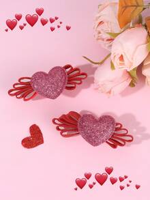 2 pièces Pinces à cheveux en forme de cœur rouge pailleté pour la Saint-Valentin, convenant aux filles et aux adolescentes, pinces alligator, accessoires de cheveux doux et mignons, cadeaux, pinces pour les franges, décorations de cheveux pour la Saint-Valentin, accessoires de cheveux pour femmes, pinces à griffes, barrettes à cheveux - Multicolore - Voir 2