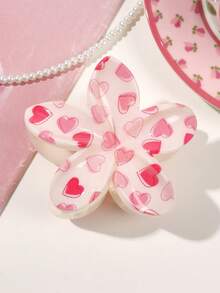 1 pieza Pinza para el cabello con estampado de flor y corazón rosa de estilo bohemio, material de ABS, adecuada para la playa, vacaciones, accesorios de moda de primavera/verano, pinzas casuales elegantes, clips de belleza para el cabello para mujeres - Corazón rosa - Ver 4
